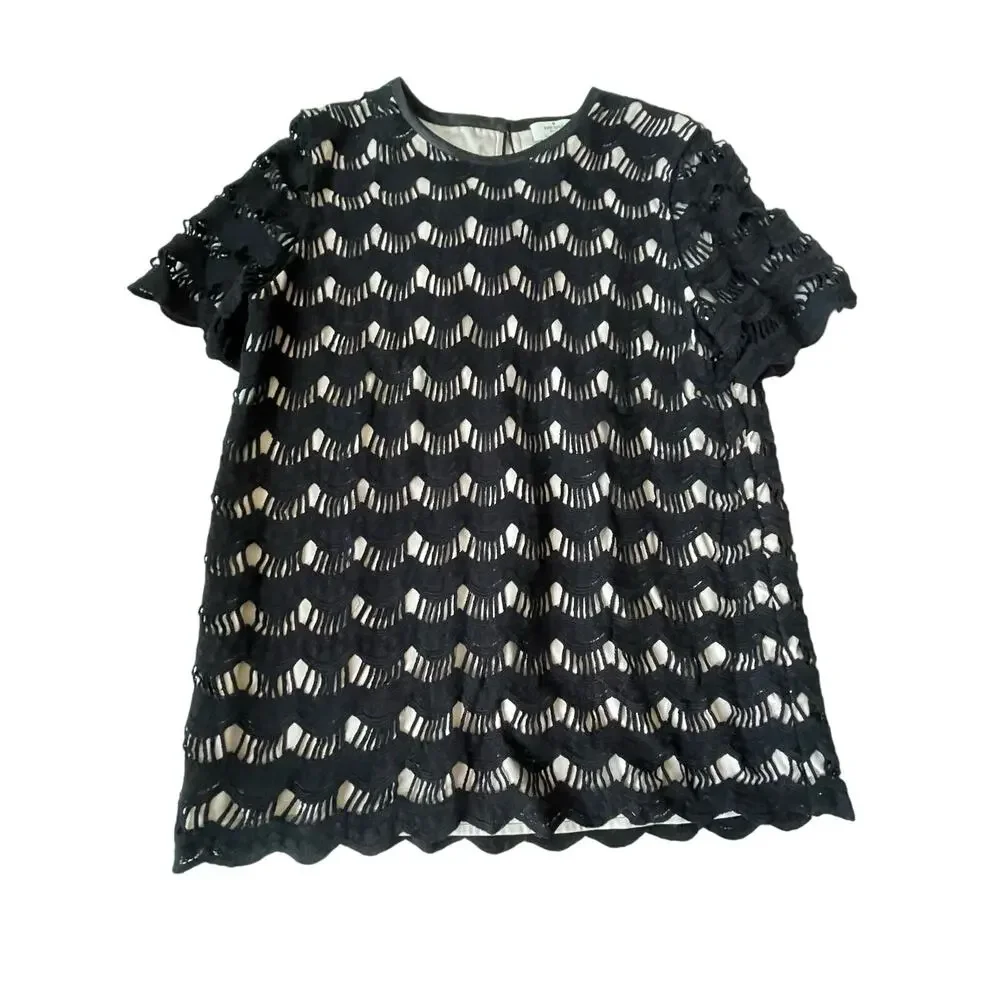 Kate Spade Scallop Crochet Lace Top Blouse Black Lined S $268
